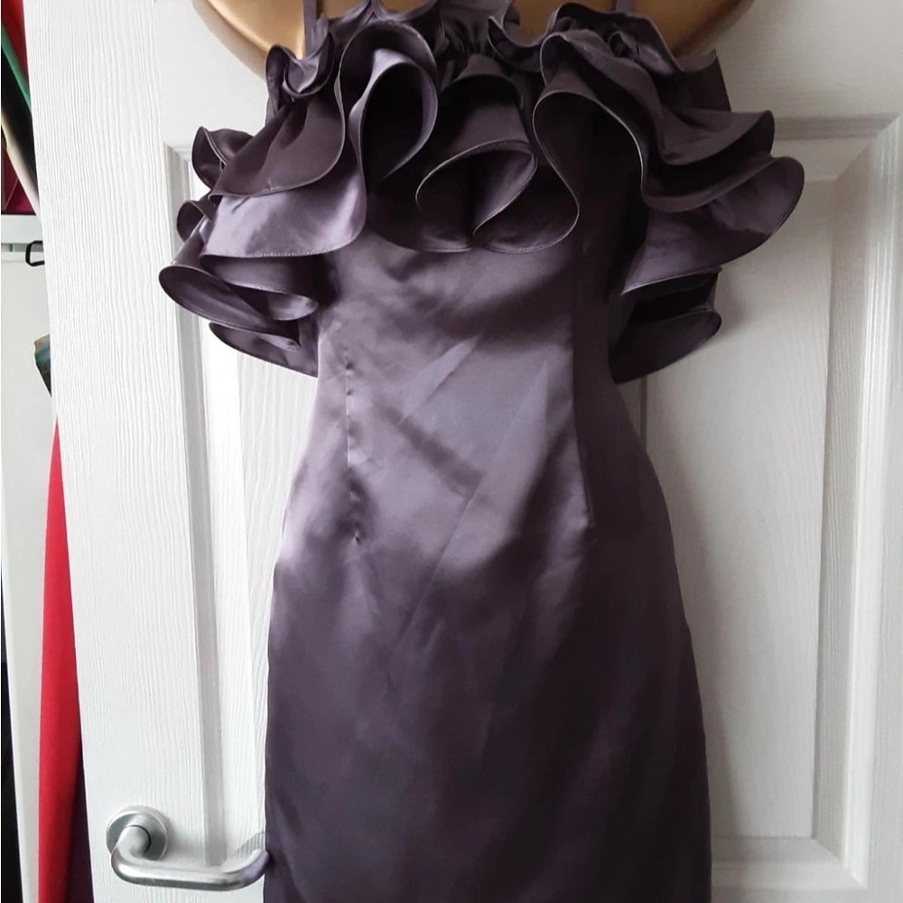 Purple Off-the-Shoulder Pleated Cocktail Mini Dress